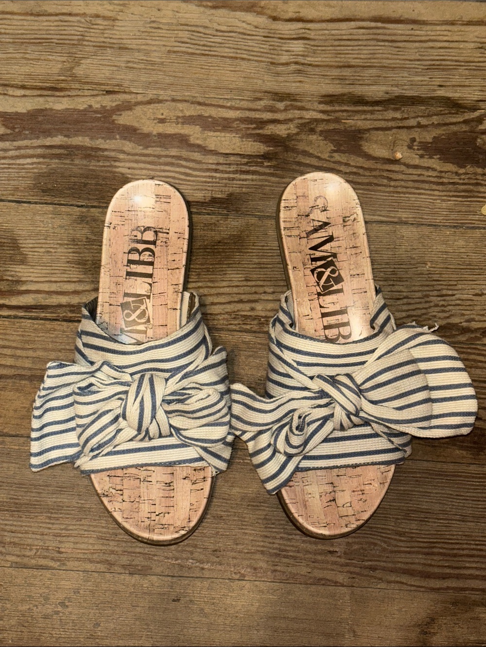 Sam & Libby Navy and White Striped Knot Slide Sandals